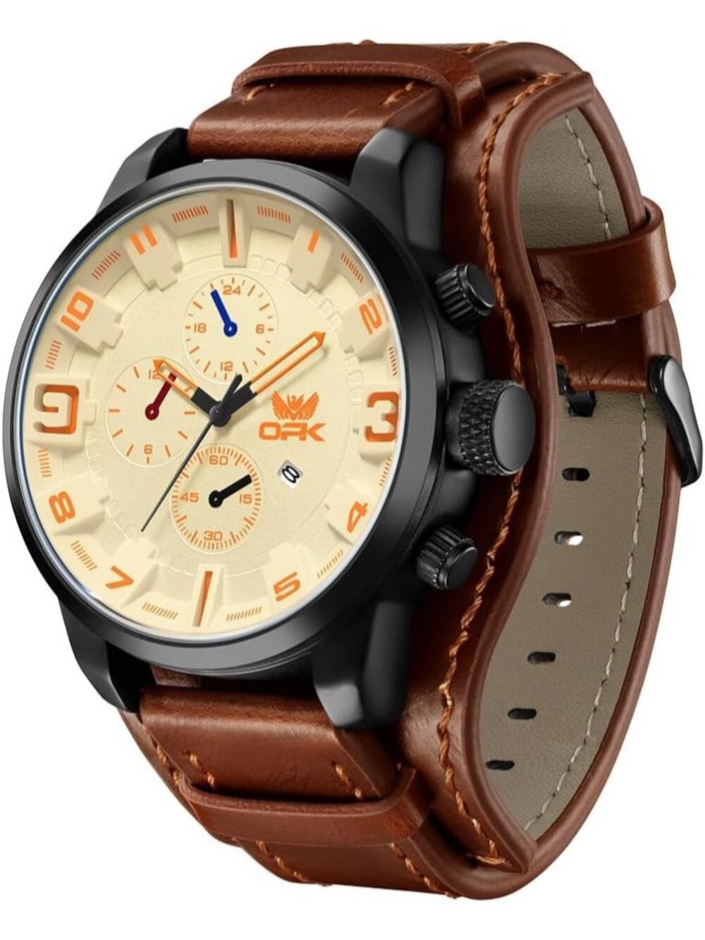 Men's Brown Yellow Chronograph Waterproof Luminous Easy To Read Wrist Watch